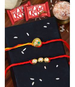 Crunchy Fashion Red& Yellow Kundan Rakhi set & KitKat Chocolates GCFRKH0108 