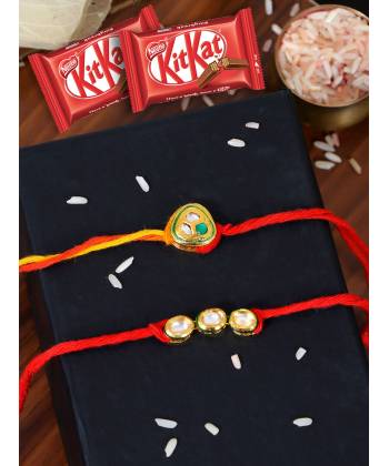 Crunchy Fashion Red& Yellow Kundan Rakhi set & KitKat Chocolates GCFRKH0108 