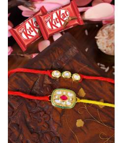 Crunchy Fashion Meenakari Multicolor Rakhi Set & KitKat Chocolate GCFRKH0109