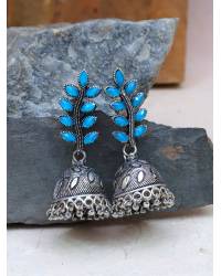 Buy Online Crunchy Fashion Earring Jewelry Gold-Plated Royal Blue Meenakari Jhumka Earrings with Crystal Work Jhumki RAE2348