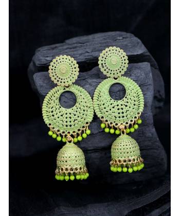 Gold Plated Light Green Chandbali Dangler Jhumka Earrings RAE0715
