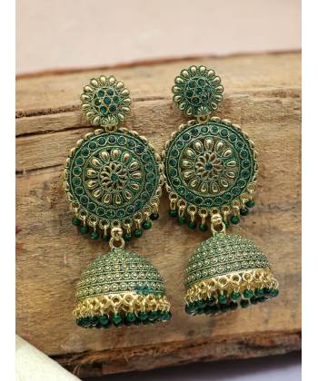 Traditional Gold plated Round Floral Jhumka Earring RAE0727