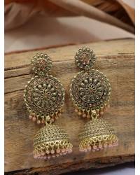 Buy Online Crunchy Fashion Earring Jewelry Ivory-Gold Floral Stud Earrings- Beaded Flower Earrings for Drops & Danglers CFE2074