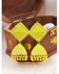 Buy Online Crunchy Fashion Earring Jewelry Crunchy Fashion Gold-Plated Blue Meenakari kundan Work Layered Chandbali Earrings RAE2026 Earrings RAE2026