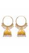 Gold plated Kundan Flower Meenakari Yellow Hoop Jhumka  Earrings  With White Pearl Earrings RAE0892