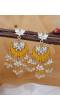 Crunchy Fashion Traditional  Yellow Meenakari Kundan White Lotus Chandbali Beads Earrings RAE1046