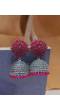 Oxidised Sliver Royal Pink Floral Earrings RAE1078