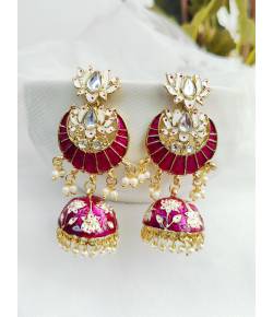 Purple Meenakari Lotus Jhumka Earrings for Women