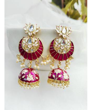 Purple Meenakari Lotus Jhumka Earrings for Women