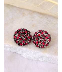 Red Crystal Oxidised Silver Stud Earrings for Women/Girls
