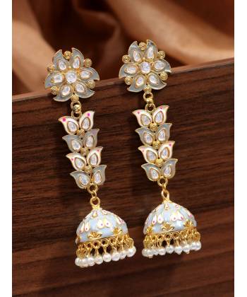Gold-plated Meenakari Long Jhumki White Earrings RAE1309