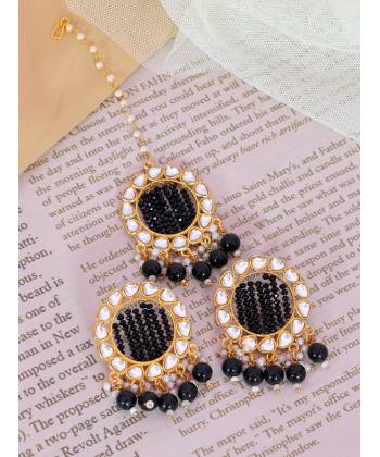 Crunchy Fashion Gold-Plated Black  Kundan & Pearl Errings Tika RAE2152