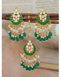 Buy Online Royal Bling Earring Jewelry  Gold Plated Stone Studded  Green Drop & Dangler Earrings with Pearls RAE1725 Jewellery RAE1725