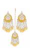 Crunchy Fashion Gold-Plated Yellow Chandbali Kundan Pearl Earrings Tikka Set RAE2157