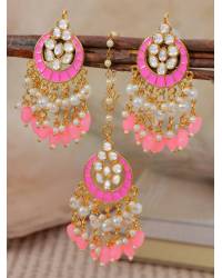 Buy Online Crunchy Fashion Earring Jewelry Indian Traditional Meenakari Enamel Kundan Pearl White Lotus Chandbali Earrings Beads Handwork   RAE1040 Jewellery RAE1040