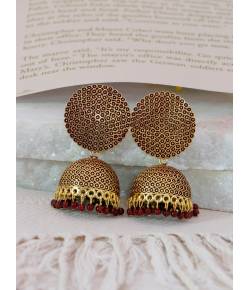 Crunchy Fashion Gold-Plated Punjabi Dropping Maroon Beads Jhumki Earring RAE2171