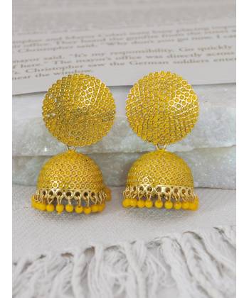 Crunchy Fashion Gold-Plated Punjabi Dropping Yellow  Beads Jhumki Earring RAE2173