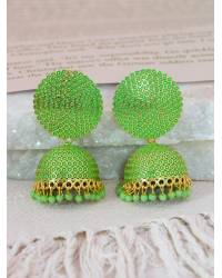 Buy Online Royal Bling Earring Jewelry Oxidized Gold-Plated Traditional Green Peacock Dangler Design Earrings RAE1990 Jewellery RAE1990