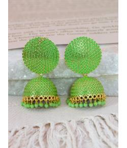 Crunchy Fashion Gold-Plated Punjabi Dropping Light Green Beads Jhumki Earring RAE2174