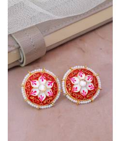 Crunchy Fashion Red Meenakari Stud Earring RAE13181