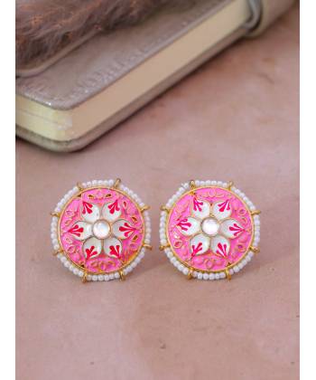 Crunchy Fashion Pink Meenakari Stud Earring RAE13183