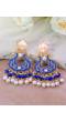Crunchy Fashion Gold-plated Blue Lotus Kundan Drop & Dangler Earrings RAE2185