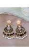Crunchy Fashion Gold-plated Black Lotus Kundan Drop & Dangler Earrings RAE2186