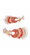 Crunchy Fashion Gold-plated Red Lotus Kundan Drop & Dangler Earrings RAE2189