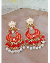 Buy Online Royal Bling Earring Jewelry Crunchy Fashion Sun floral Pink Velvet Gold-plated Enamel Jhumka Earring RAE1931 Jewellery RAE1931