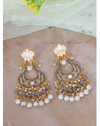 Buy Online Royal Bling Earring Jewelry Kundan Floral Gold-Plated Long Earrings With Pink Pearls RAE0847 Jewellery RAE0847