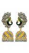 Crunchy Fashion Stone Studded Grey & Yellow Peacock Jhumki Earrings RAE13193