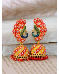 Buy Online Royal Bling Earring Jewelry Gold-Plated Round Designs Peach Color Pearls Jhumka Earrings RAE1161 Jewellery RAE1161