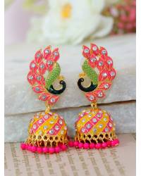 Buy Online Crunchy Fashion Earring Jewelry Gold-Plated Pink Meenakari Jhumka Earrings with Crystal Work Jhumki RAE2341