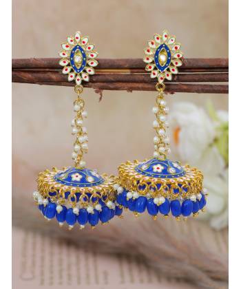 Crunchy Fashion Clustered Beads & Meenakari Blue Embellished Jhumki Earring RAE2203