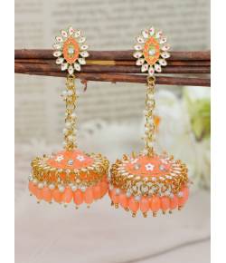 Crunchy Fashion Clustered Beads & Meenakari Peach Embellished Jhumki Earring RAE13204