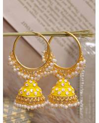 Buy Online Crunchy Fashion Earring Jewelry Gold-Plated Lotus Style Black Meenakari Jhumka Earrings RAE1154 Jewellery RAE1154