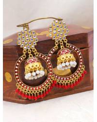 Buy Online Royal Bling Earring Jewelry Meenakari Gold Plated Round Red Earring With White Pearls RAE1407 Jewellery RAE1407