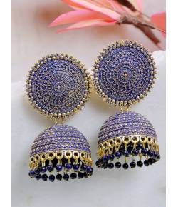 Crunchy Fashion Gold-Plated Blue Floral Jhumka  Earrings RAE1509