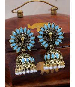 Gold-PLated Ethnic Crown Design Peacock Shape Jhumka Earrings RAE1517
