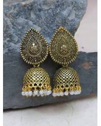 Buy Online Royal Bling Earring Jewelry Antique Dark Green Stone Leaf stud oxidized silver Jhumka RAE1444 Jewellery RAE1444