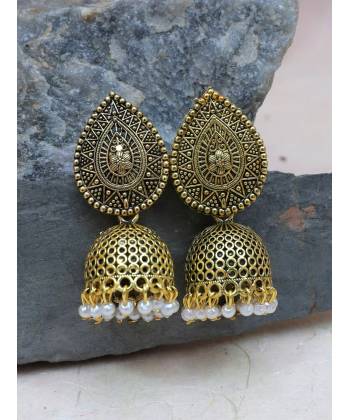 Indian Traditional Gold-Plated Jhumka Jhumki  Earrings RAE1553