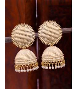 Gold-plated White Round Check square  Design Jhumka Earrings RAE1556