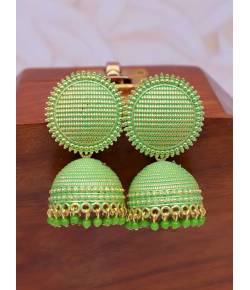 Gold-plated Sea Green Round Check square  Design Jhumka Earrings RAE1559