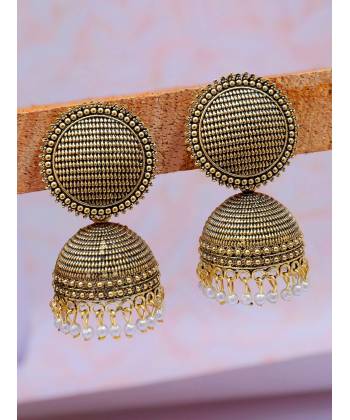 Gold-Plated check square Jhumka Earrings RAE1560