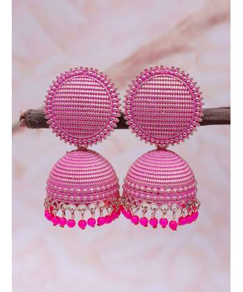 Round Shape Pink Oxidised  Silver Jhumki Earrings RAE1562