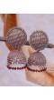Oxidised Silver  Red Round Check square  Design Jhumka Earrings RAE1567
