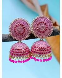 Buy Online Royal Bling Earring Jewelry Traditional Indian Gold Plated Pink Temple Style Jhumka Earring RAE0973 Jewellery RAE0973