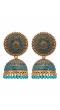 Oxidised Gold-Plated Handcrafted Sky-  Blue Stone Jhumka Earrings RAE1573