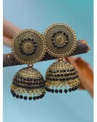 Buy Online Crunchy Fashion Earring Jewelry Ethnic Gold-Plated Black Pearl & Stone Studded Jhumki Earrings RAE1621 Jewellery RAE1621