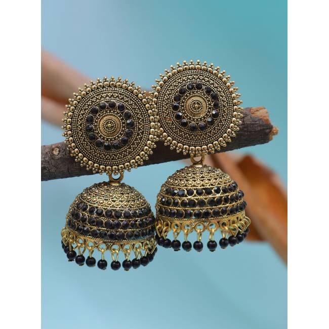 golden oxidised jhumka